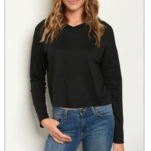 Black hooded cropped sweatshirt w/cat ears